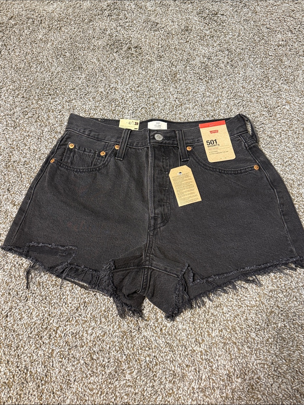 Levi's Black Distressed High-Rise Cutoff Jean Shorts